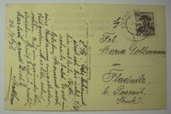 Ansichtskarte Turrachersee vom Schoberriegl aus mit Königstuhl (1936)
